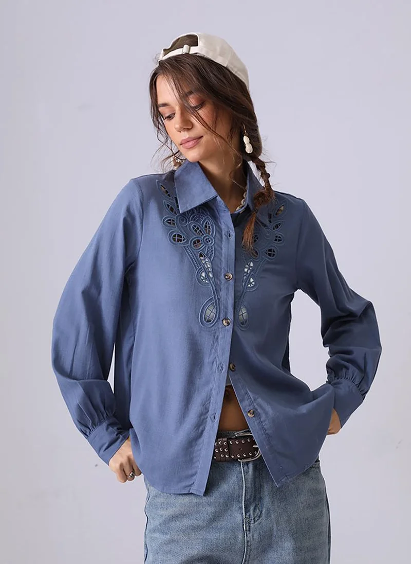 يونيكي Blue Spread Collar Regular Sleeves Regular Fit Shirt