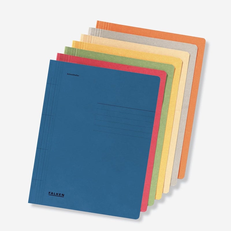 Original Falken Pack of 10 Recycled File Folders DIN A4 Assorted Colours Made in Germany Blue Angel Stapler Cardboard Folder Cardboard Folder Cardboard Folder Ideal for School and University