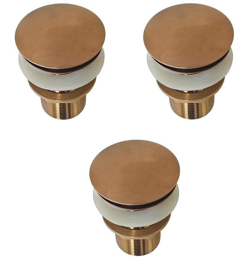 Spazio Rose Gold Finish Popup Basin DrainerWaste Coupling Pack of 03 Waste Coupling Bathroom Wash BasinVessel Sink 5 Inch Pop Up Flush Valve Faucet - Image 1