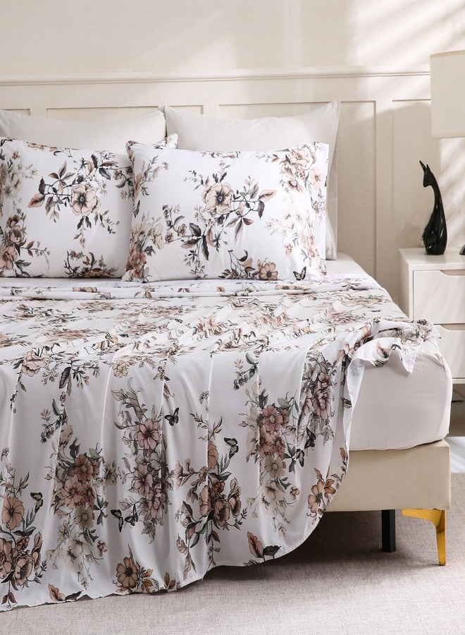 LONAVA Solid and Printed Queen Size Bed Sheet Set - 6-Piece, Includes Solid Fitted Sheet, Solid Pillowcases, OEKOTEX Certified, 100% Brushed Microfiber, Comfortable and Breathable,G24097 - Image 1