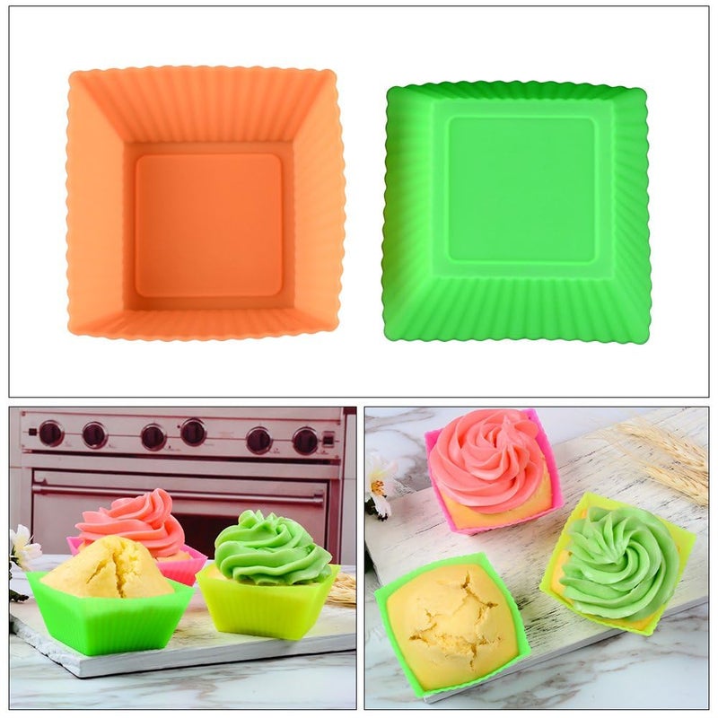 CAKETIME Silicone Baking Cups Cupcake Liners - 24 Pcs Reusable Silicone Molds Including Round, Rectanguar, Square, Flower Food Grade Silicone - Image 4