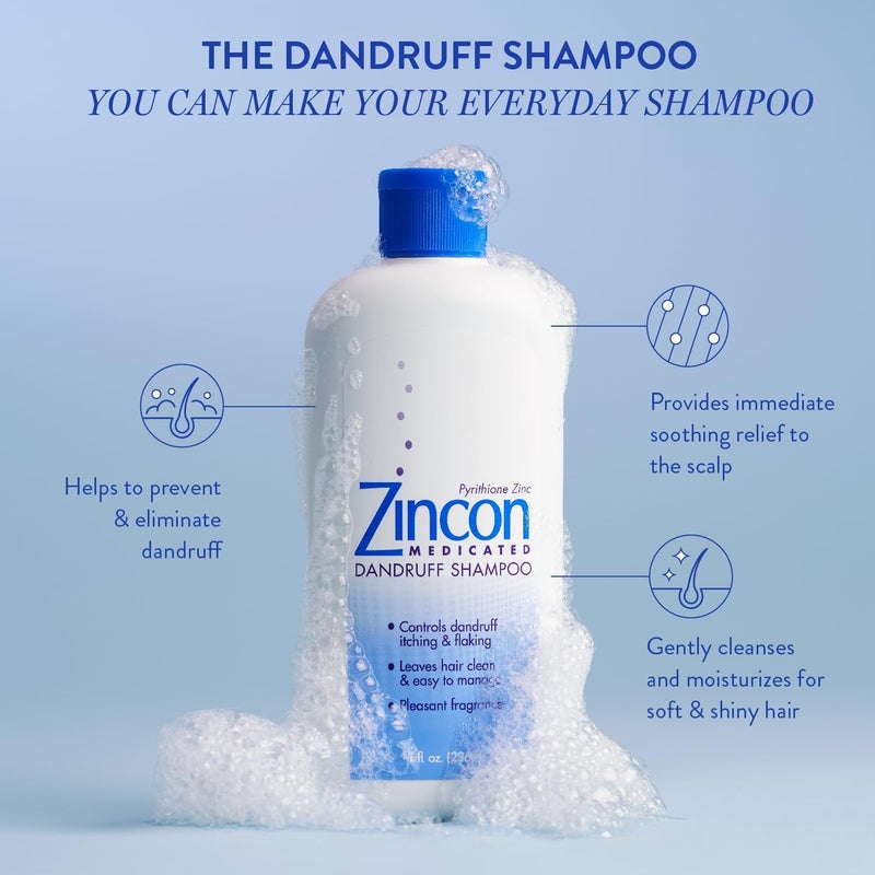 Zincon Medicated Dandruff Shampoo - 8 Fluid Ounce Bottle for Effective Dandruff Control - Image 2
