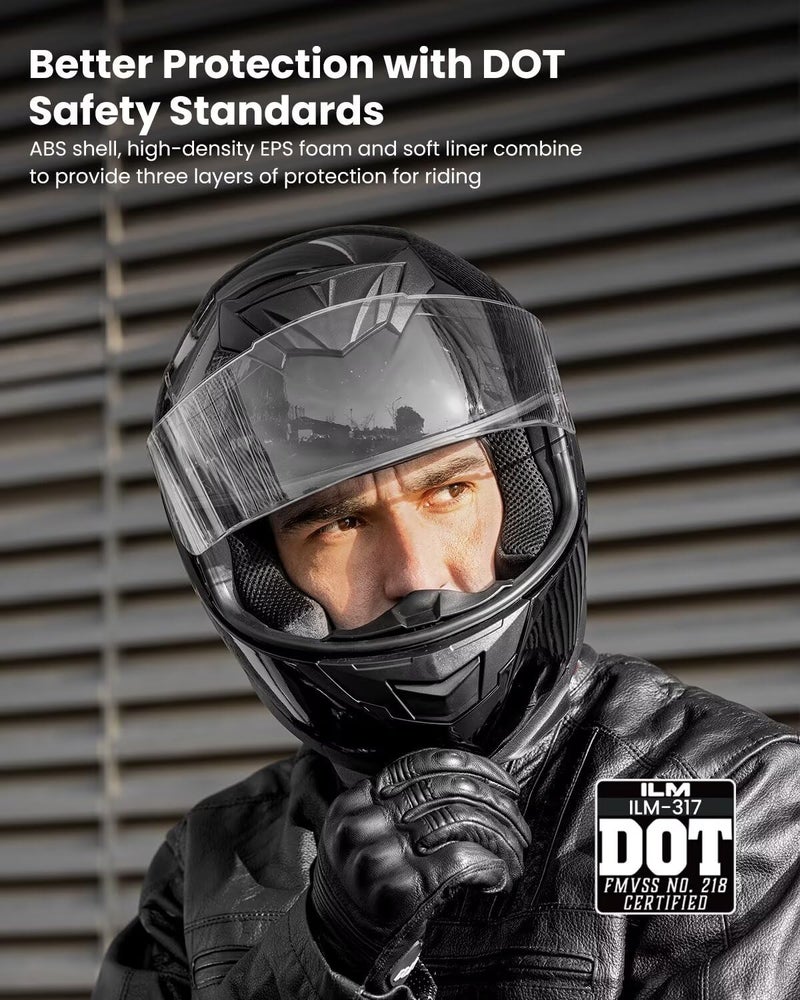 ILM خوذة دراجة نارية ILM كاملة الوجه لموتوكروس دراجة الشارع معتمدة من DOT 2 واقيات نموذج-317 (أسود لامع، M) - Image 2