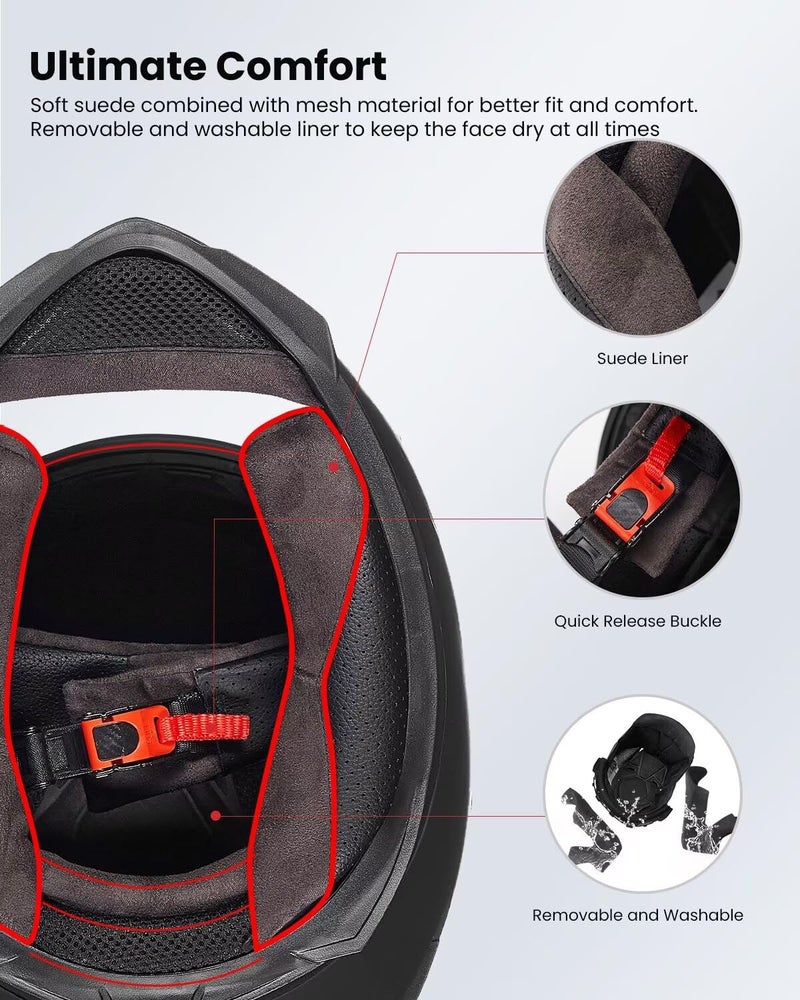 ILM خوذة دراجة نارية ILM كاملة الوجه لموتوكروس دراجة الشارع معتمدة من DOT 2 واقيات نموذج-317 (أسود لامع، M) - Image 5