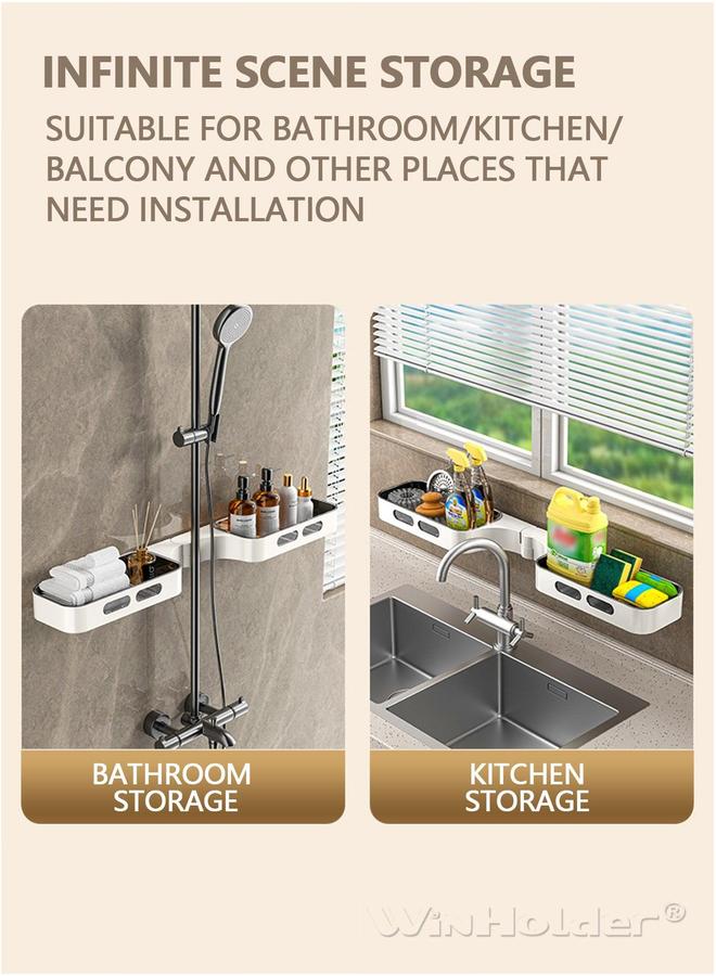 HOMESTAR 2 Pack Adhesive Swivel Bathroom Shower Caddy, Durable and No Drill Organizer, Wall Mounted Floating Storage Shelf for Kitchen - Image 4