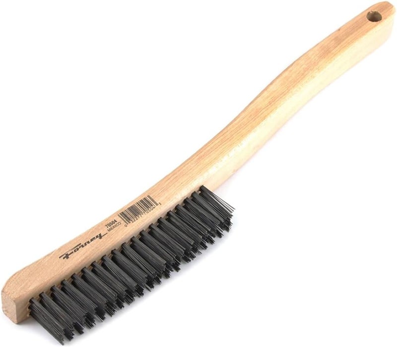 Forney 70504 Wire Scratch Brush Carbon Steel with Curved Wood Handle 1334Inchby014Inch - Image 1