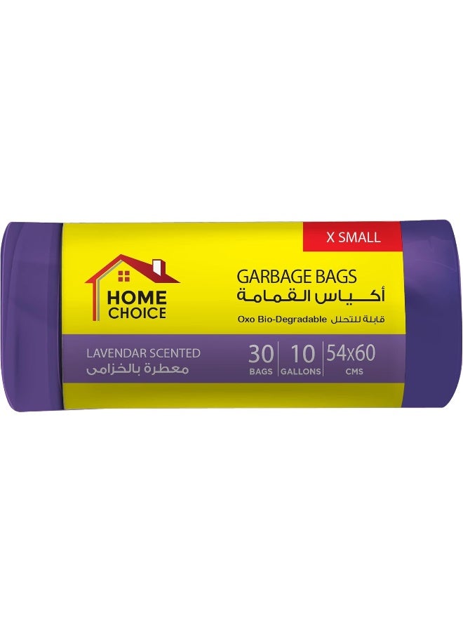 HOME CHOICE 10 Gallons Scented-LAVENDER, Pack of 30-Pieces, Size 54*60 cm Scented Trash Bags, Bio-degradable Garbage Bags Roll, Bin Liners - Image 1