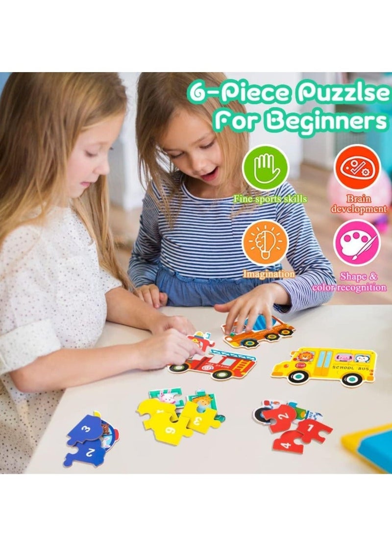 6 Packs Vehicle Jigsaw Puzzle Toy Varying Degree of Difficulty Educational Learning Tool with Storage Box Traveling Games Gift for 3 Year Old Girls Boys Toddler Children - Image 2