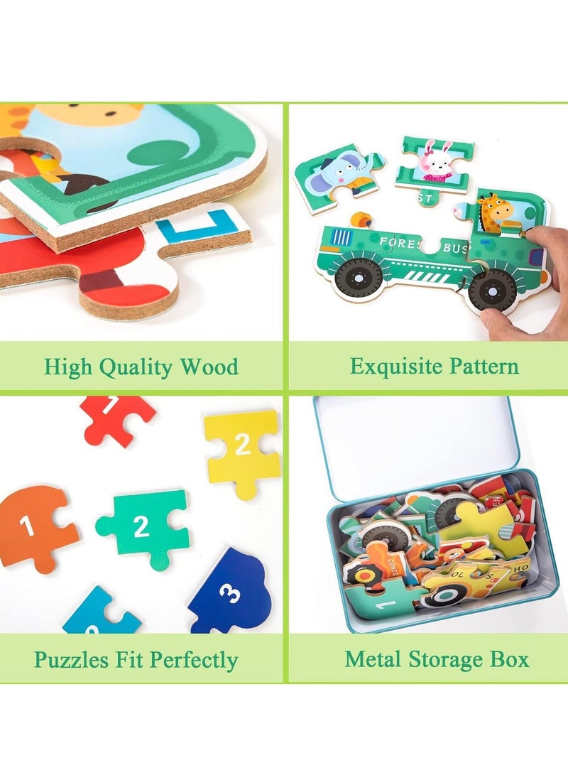 6 Packs Vehicle Jigsaw Puzzle Toy Varying Degree of Difficulty Educational Learning Tool with Storage Box Traveling Games Gift for 3 Year Old Girls Boys Toddler Children - Image 4