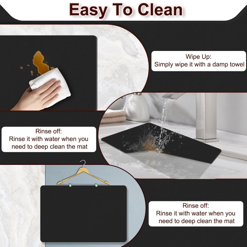 BLESWIN Dish Drying Mat for Kitchen, 16â€™â€™ X 18â€™â€™ Coffee Bar Mats for Countertop Fit Under Coffee Maker, Hide Stain Rubber Backed Espresso Machine Absorbent Drying Pad, Black - Image 4