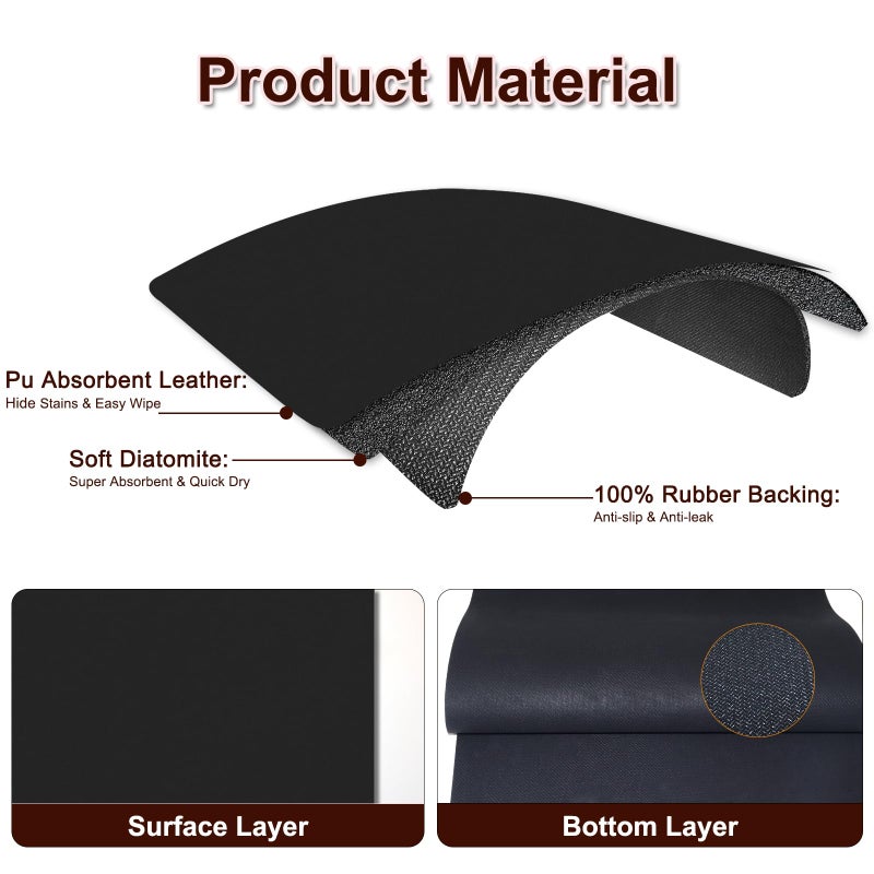 BLESWIN Dish Drying Mat for Kitchen, 16â€™â€™ X 18â€™â€™ Coffee Bar Mats for Countertop Fit Under Coffee Maker, Hide Stain Rubber Backed Espresso Machine Absorbent Drying Pad, Black - Image 2