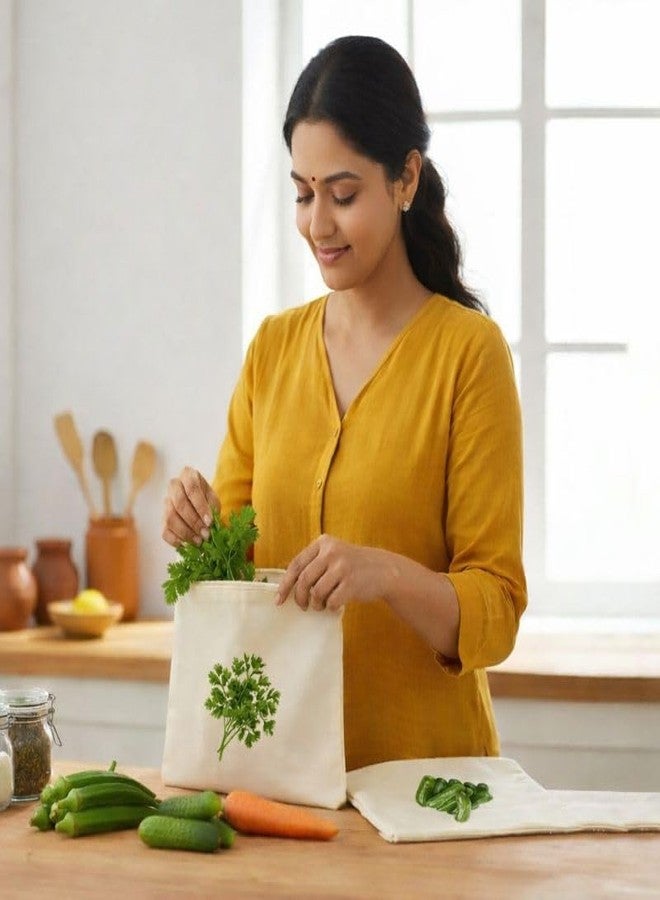 MSclassy Reusable Vegetable Storage Bags, Cotton, Zipper Closure, Kitchen Produce Organiser, Set of 10 - Image 5