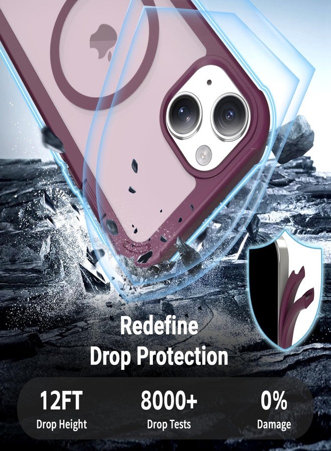 jaroco Magnetic for iPhone 15 Case, [Compatible with MagSafe][Military Grade Drop Protection][Heavy Duty Protection][Non-Slip][Shockproof] 2-Layer Durable Bumper Phone Case 6.1''-Wine Red - Image 3