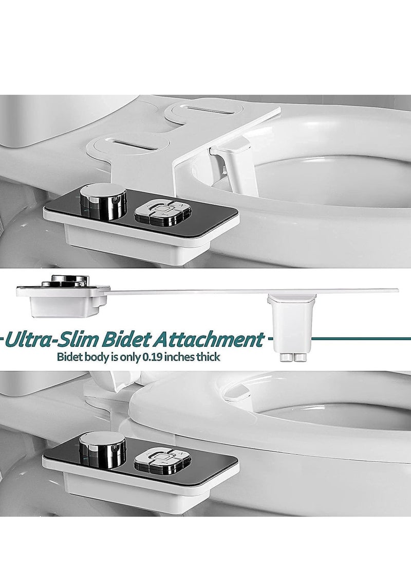 Bidet Attachment Non-electric Cold Water Toilet Seat with Pressure Controls, Retractable Self-cleaning Dual Nozzles for Frontal & Rear Wash - Black  - Image 4