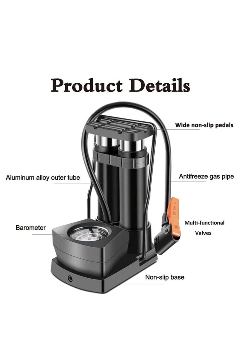 SOLARAE Double Barrel Foot Pump, Portable Bike Pump Bicycle Air Tire Pump Super Fast Tyre Inflation Aluminum Alloy Mini Bike Floor Foot Pump with Pressure Gauge for All Bike, Fits Presta & Schrader Valve - Image 3
