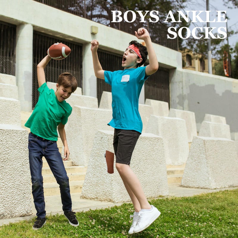 Comfoex 12 Pairs Boys Ankle Cushioned Socks Athletic Low Cut Sports Breathable Socks For Kids 4-6 6-8 8-10 10-12 Years Old - Image 3