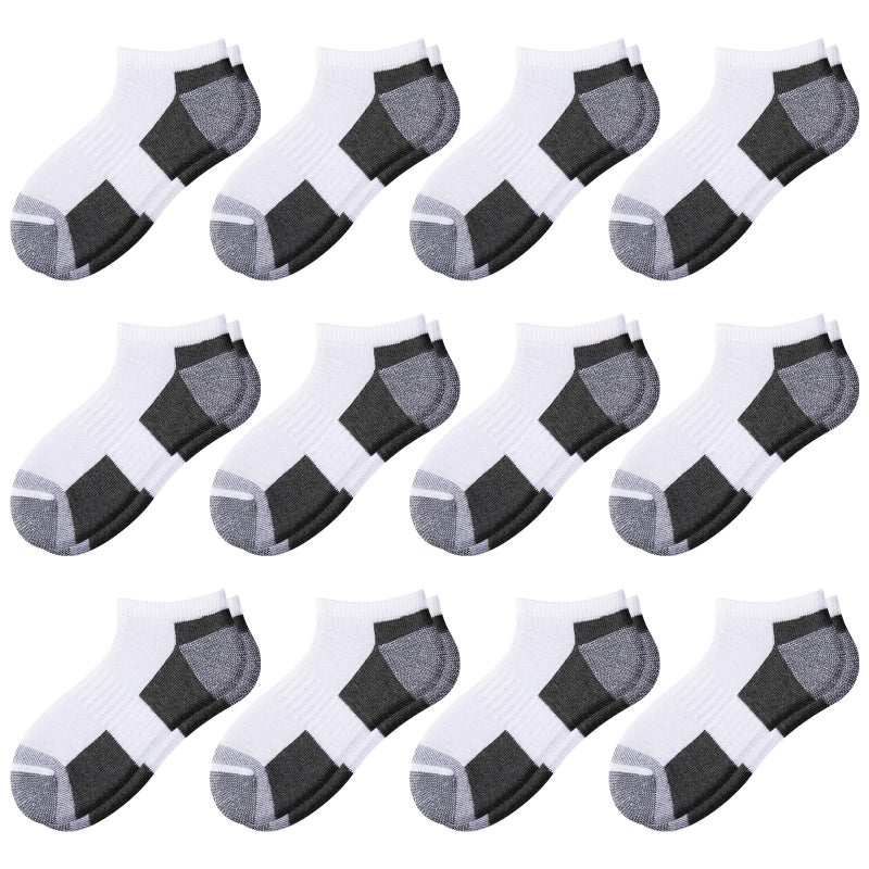 Comfoex 12 Pairs Boys Ankle Cushioned Socks Athletic Low Cut Sports Breathable Socks For Kids 4-6 6-8 8-10 10-12 Years Old - Image 1