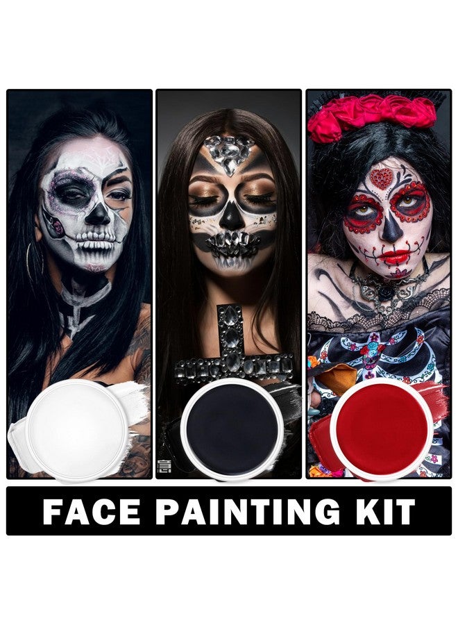 CAHIUYOA Black White Red Face Body Paint Makeup Palette Oil Based Cream Face And Body Paint Halloween Face Painting Makeup Kit For Clown Zombie Vampire Adults Costume - Image 2