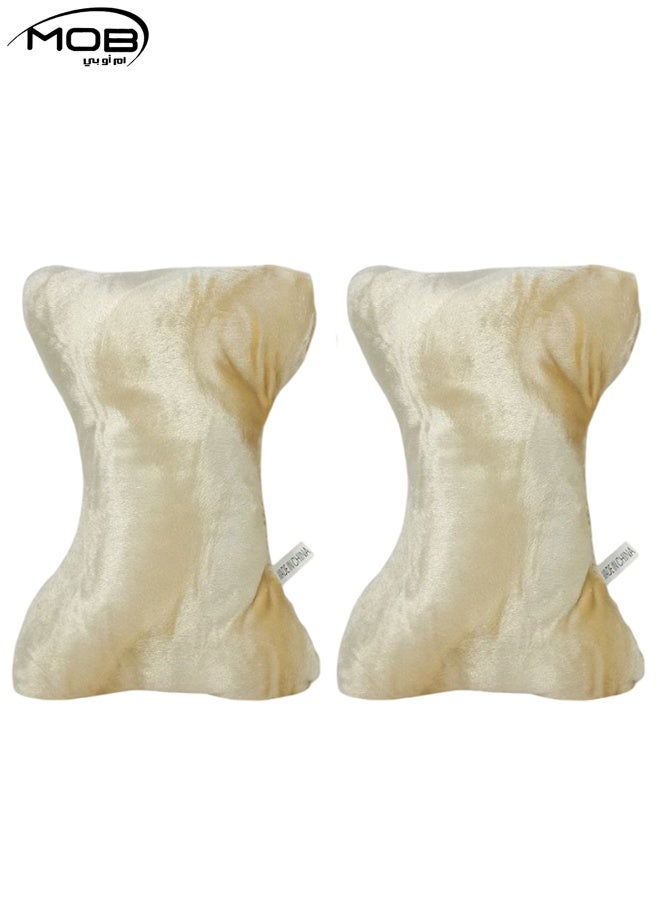 MOB Memory Foam Car Neck Pillow Set of 2, Ergonomic Headrest Cushion for Neck and Cervical Support, Soft Breathable Fabric, Car Office Travel Headrest Pillow - Beige & White - Image 1