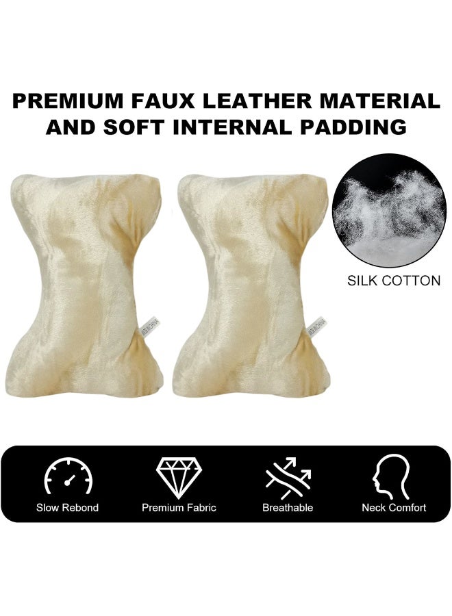 MOB Memory Foam Car Neck Pillow Set of 2, Ergonomic Headrest Cushion for Neck and Cervical Support, Soft Breathable Fabric, Car Office Travel Headrest Pillow - Beige & White - Image 5