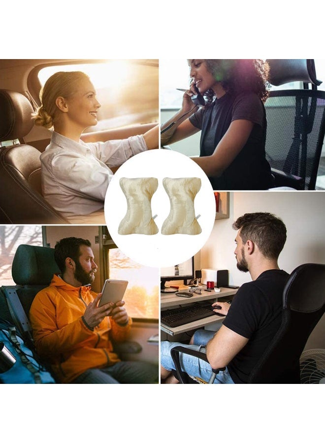 MOB Memory Foam Car Neck Pillow Set of 2, Ergonomic Headrest Cushion for Neck and Cervical Support, Soft Breathable Fabric, Car Office Travel Headrest Pillow - Beige & White - Image 3