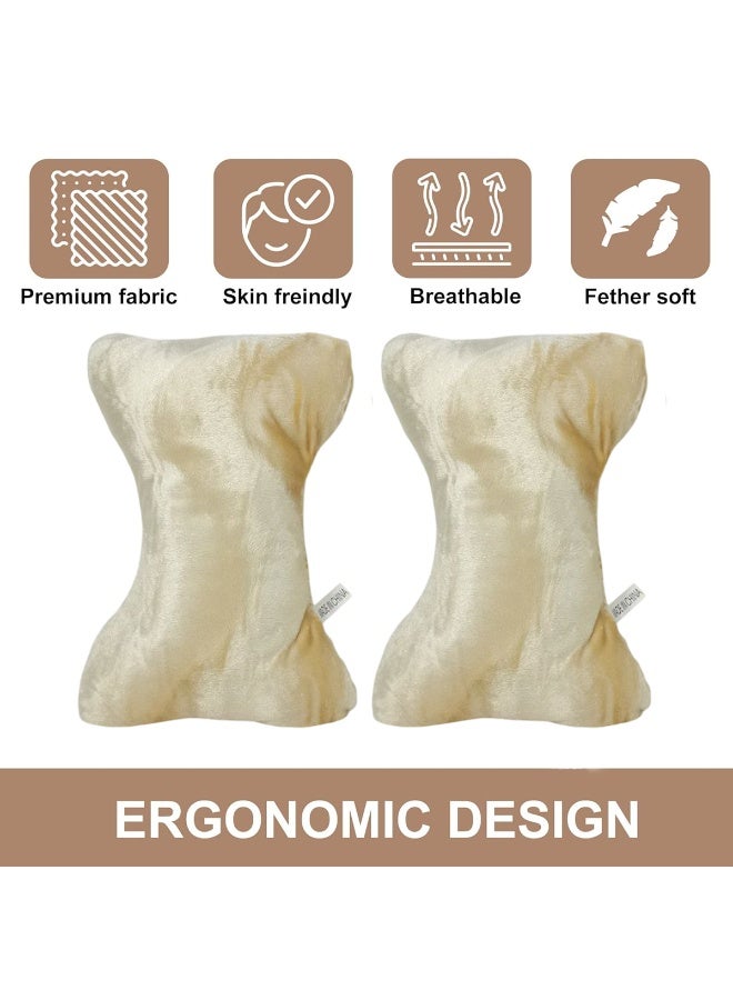MOB Memory Foam Car Neck Pillow Set of 2, Ergonomic Headrest Cushion for Neck and Cervical Support, Soft Breathable Fabric, Car Office Travel Headrest Pillow - Beige & White - Image 2