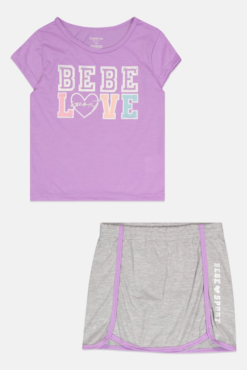 bebe Toddlers Girl 2 Pcs Brand Logo Outdoor T-Shirt And Skort Set, Multicolor - Image 3