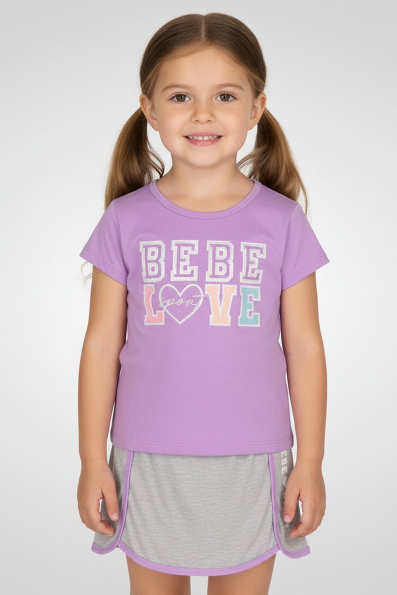 bebe Toddlers Girl 2 Pcs Brand Logo Outdoor T-Shirt And Skort Set, Multicolor - Image 1