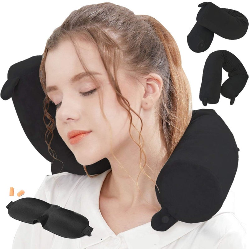 Lucear Lucear Twist Memory Foam Travel Pillow Neck, Chin, Lumbar Leg Support Traveling on Airplane, Bus, Train at Home (Dark Black)