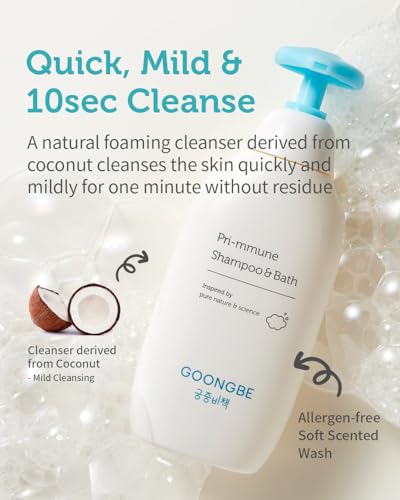GOONGBE Pri-mmune Shampoo & Bath - Korean Baby Wash - Hypoallergenic Head to Toe Cleanser - Paraben-Free Formula For Sensitive Hair & Skin, 11.8 fl.oz. - Image 3