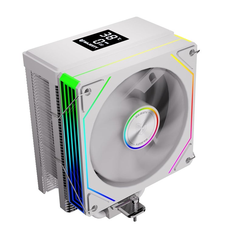 Majesty CPU Air Cooler | 6 Heat Pipes | Digital Display | 120MM Hydraulic ARGB Fan | Low Noise 30dBA | 220W Dissipation Capacity | Intel & AMD Compatible | White - Image 1