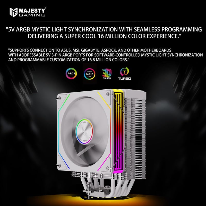 Majesty CPU Air Cooler | 6 Heat Pipes | Digital Display | 120MM Hydraulic ARGB Fan | Low Noise 30dBA | 220W Dissipation Capacity | Intel & AMD Compatible | White - Image 5