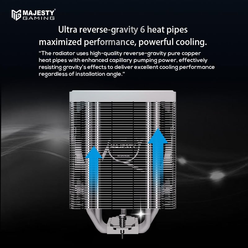 Majesty CPU Air Cooler | 6 Heat Pipes | Digital Display | 120MM Hydraulic ARGB Fan | Low Noise 30dBA | 220W Dissipation Capacity | Intel & AMD Compatible | White - Image 3