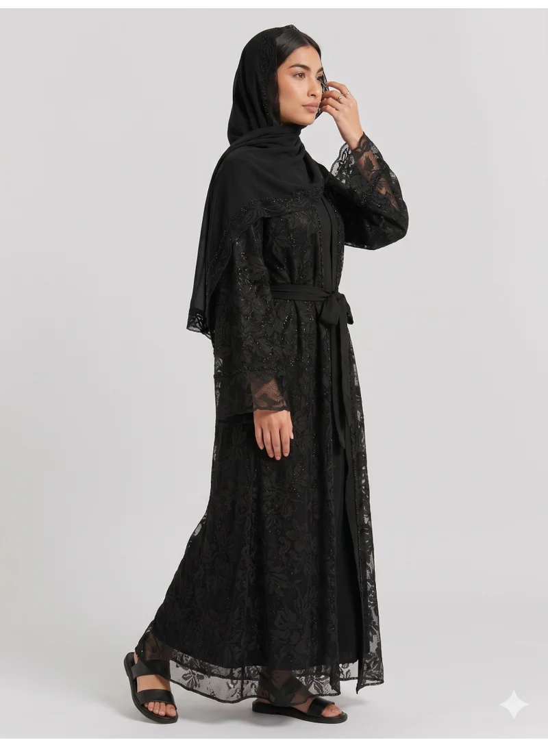 Reem Abayas Women's Lace Abaya with Matching Sheila