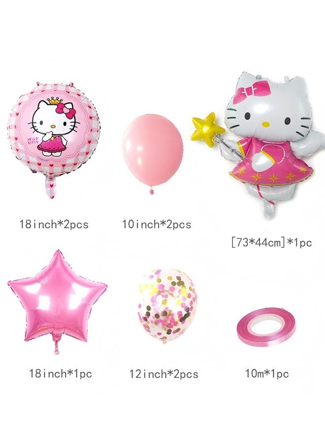 Hello Kitty Birthday balloon set, a total of 9 Hello Kitty-themed balloons, including one pink Hello Kitty balloon holding a magic wand - Image 3