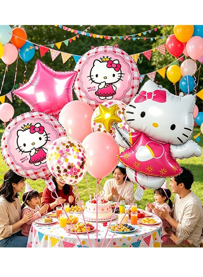 Hello Kitty Birthday balloon set, a total of 9 Hello Kitty-themed balloons, including one pink Hello Kitty balloon holding a magic wand - Image 4