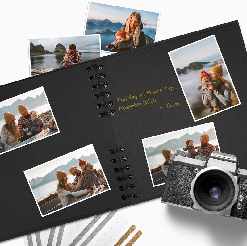 ATIRAMANIYA DIY Scrapbook Album Black Spiral Photo Book for A4 Couple Special, Anniversary & Family Memories with Graduations/Memory Photo Album Color Stickers, Color Pen, 80-Page/40 Sheet, Medium - Image 5