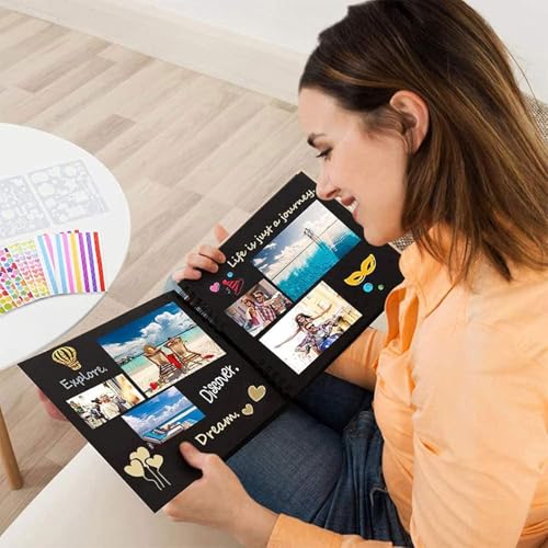 ATIRAMANIYA DIY Scrapbook Album Black Spiral Photo Book for A4 Couple Special, Anniversary & Family Memories with Graduations/Memory Photo Album Color Stickers, Color Pen, 80-Page/40 Sheet, Medium - Image 3