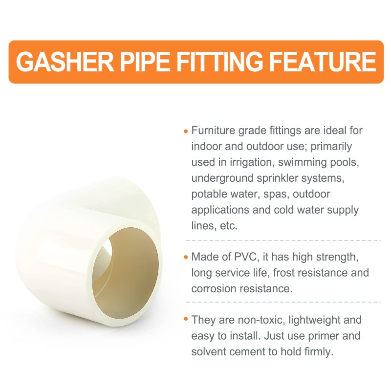 GASHER GASHER 2PCS PVC Pipe Fitting 3" PVC 90 Degree Elbow, Furniture Grade Pipe Socket Fittings, For Home or Industrial  - Image 4