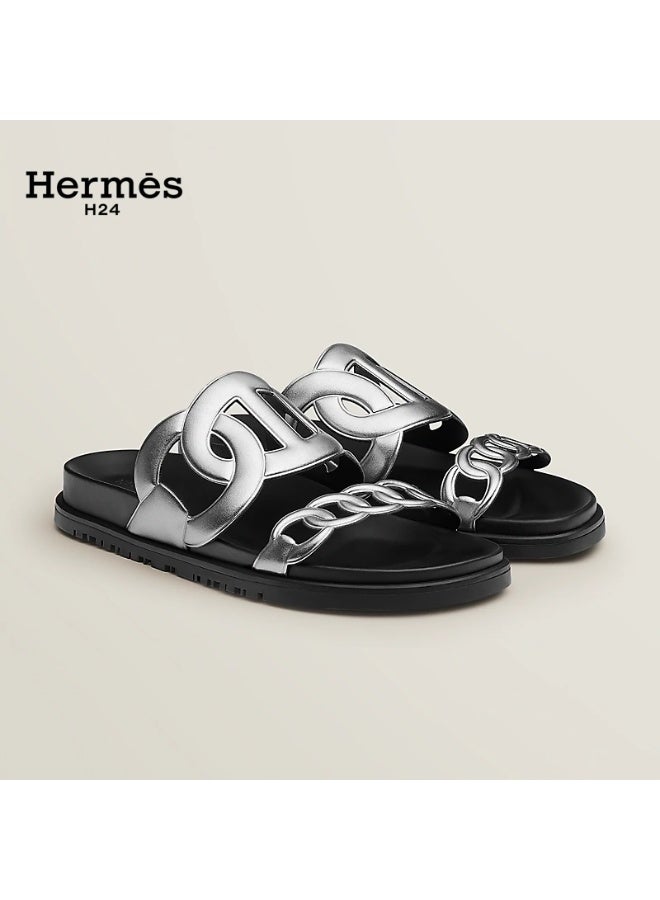 Hermes H24 Extra Sandal Techno-sandal in Nappa Leather  Metallic Anatomical Rubber Sole - Image 1