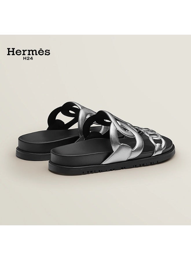 Hermes H24 Extra Sandal Techno-sandal in Nappa Leather  Metallic Anatomical Rubber Sole - Image 3