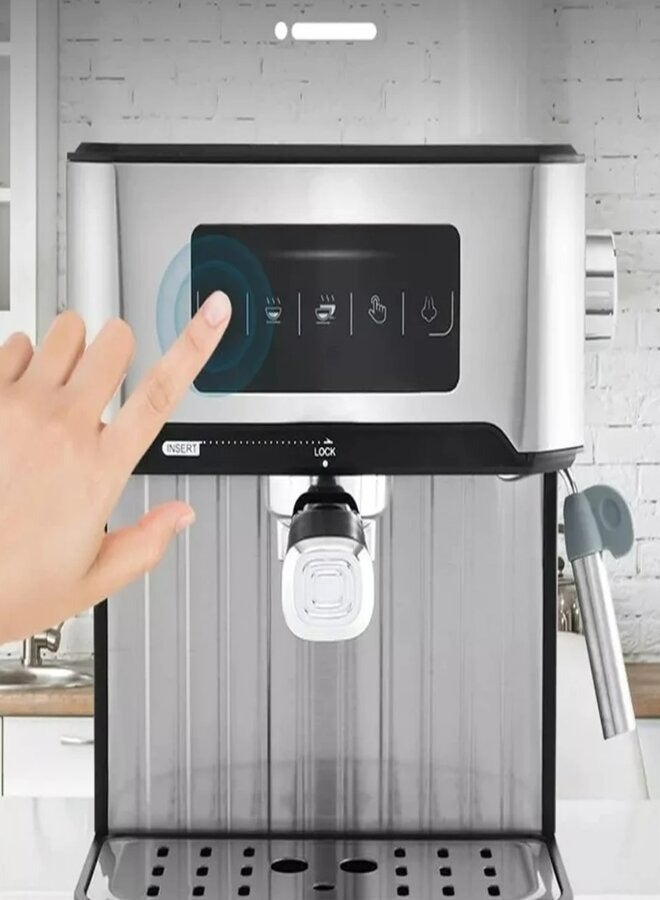 Denx Espresso and Cappuccino Coffee Maker with Touch Screen, Power of 850 Watts and Capacity of 1.6 Liters, Steel - DX1770 - Image 1