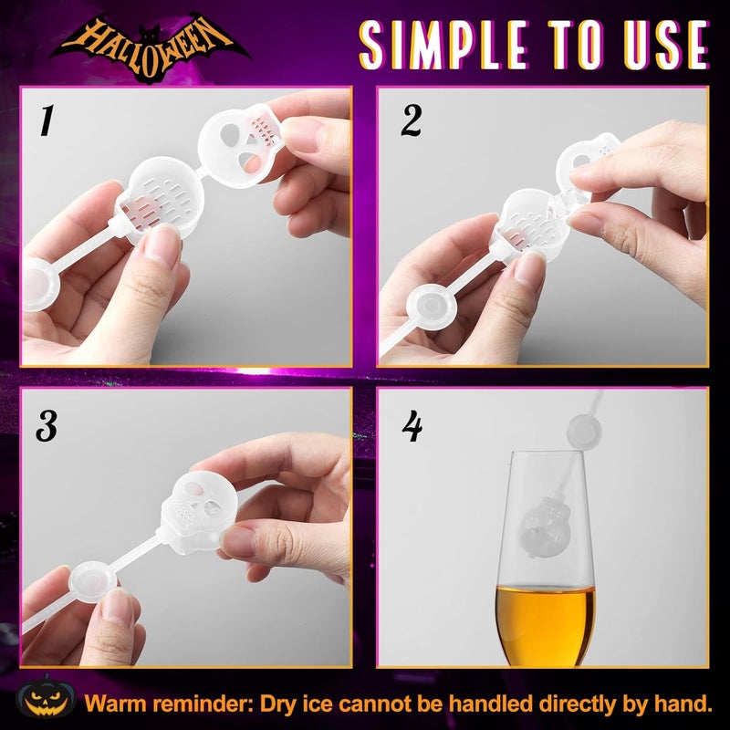 Potchen 50 Pcs Halloween Dry Ice Swizzle Sticks, Skull Shape Plastic Stir Sticks Glow in the Dark Cocktail Beverage Drink Stirrers for Smokey Drinks Coffee Mix Home Bar Party Decoration - Image 3