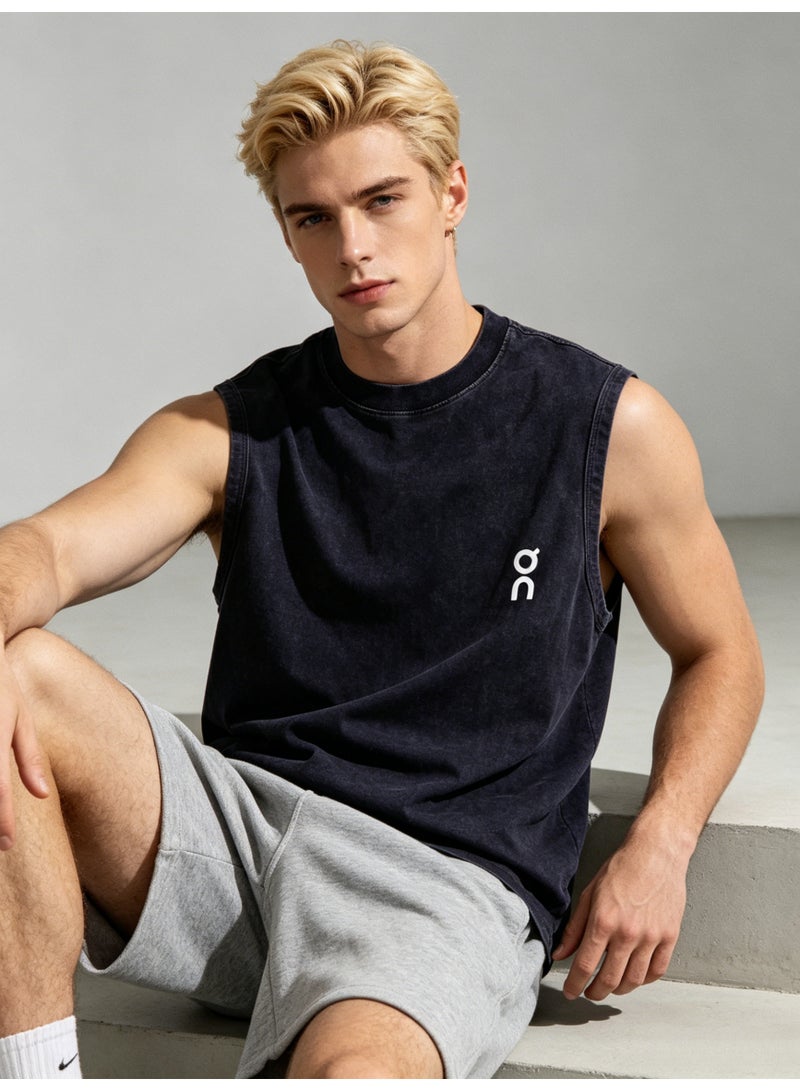 On Running  Men’s Vintage Washed Black Sleeveless Crew Neck Logo Tank Top - Image 4
