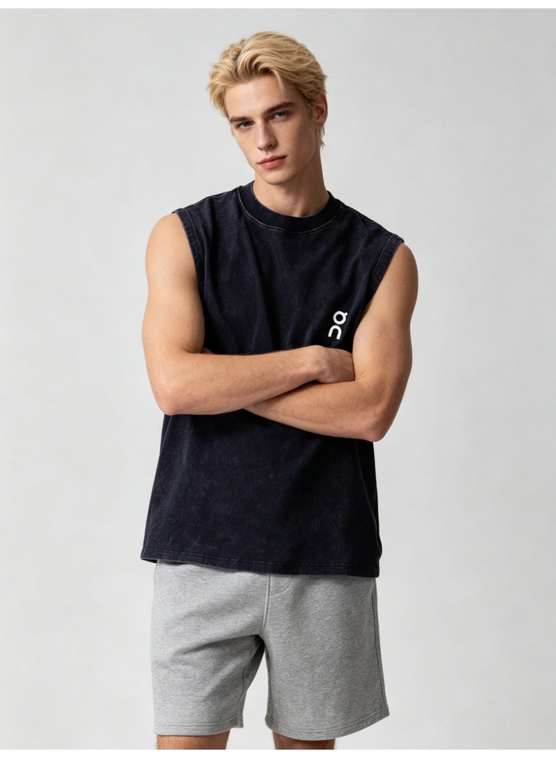 On Running  Men’s Vintage Washed Black Sleeveless Crew Neck Logo Tank Top - Image 3