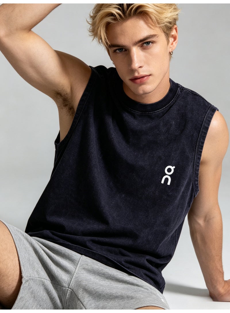 On Running  Men’s Vintage Washed Black Sleeveless Crew Neck Logo Tank Top - Image 2