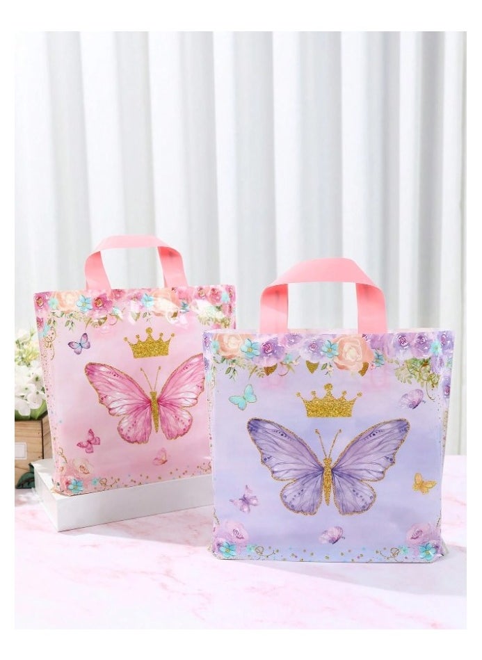 Generic Plastic gift bags in pink and purple colors designed in the shape of butterflies for birthday parties and for presenting gifts and candy, 10 pieces  - Image 1