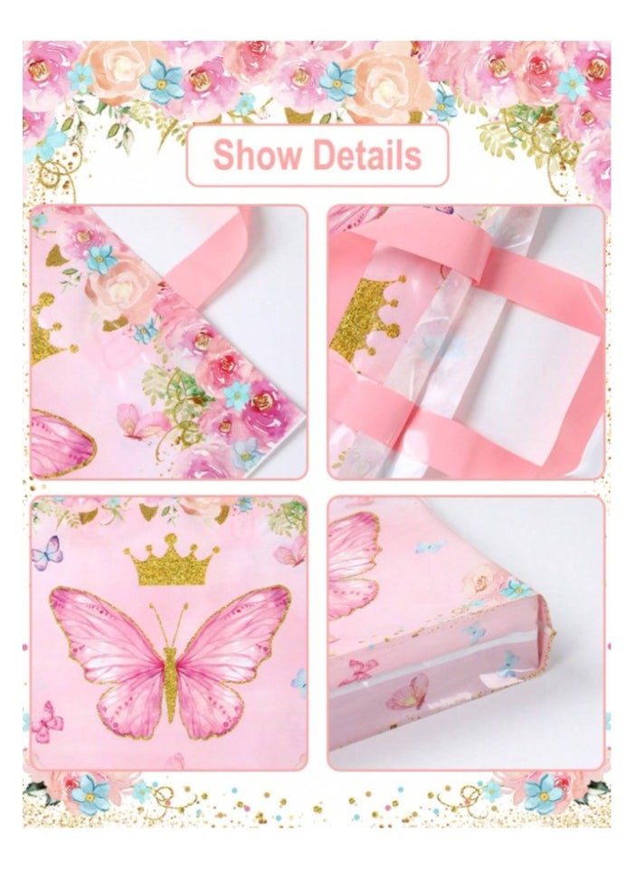 Generic Plastic gift bags in pink and purple colors designed in the shape of butterflies for birthday parties and for presenting gifts and candy, 10 pieces  - Image 3