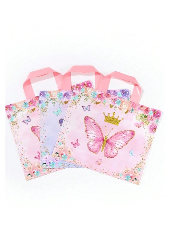 Generic Plastic gift bags in pink and purple colors designed in the shape of butterflies for birthday parties and for presenting gifts and candy, 10 pieces  - Image 2