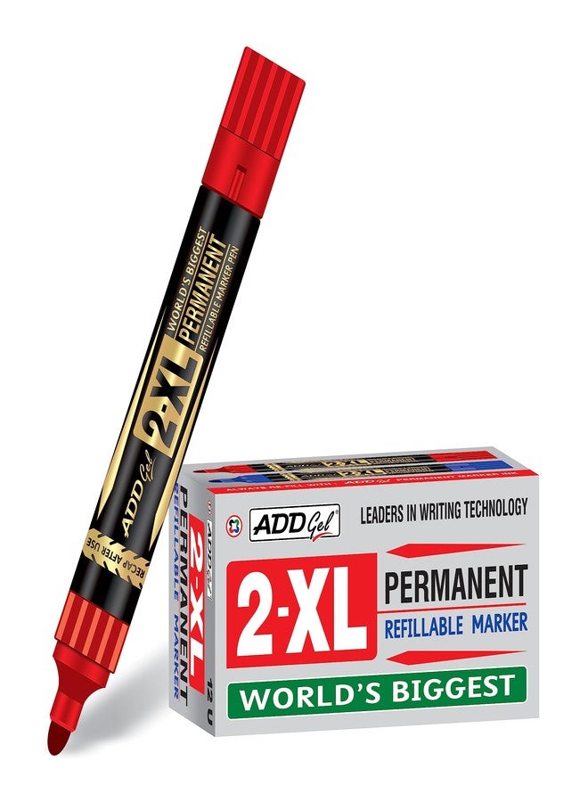 ADD Gel عبوة أقلام تحديد دائمة قابلة لإعادة التعبئة من ADD Gel 2XL، تحتوي على 12 قلمًا (أحمر) - Image 1